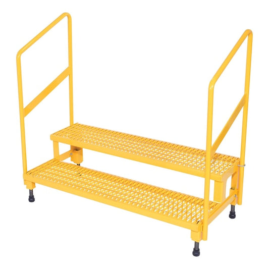 Vestil ASP-48-HR Adjust Step Stand, 2 Step, Handrail, 48x23, 43.125 Overall Height, Steel, Yellow