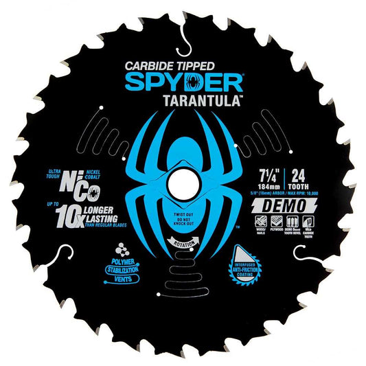 Spyder 13006 Spyder Demo 7-1/4-In 24-Tooth Rough Finish Tungsten Carbide-Tipped Steel Circular Saw Blade