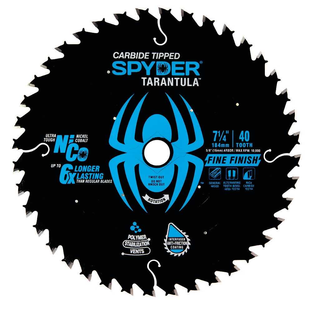 Spyder 13007 Spyder Fine 7-1/4-In 40-Tooth Fine Finish Tungsten Carbide-Tipped Steel Circular Saw Blade