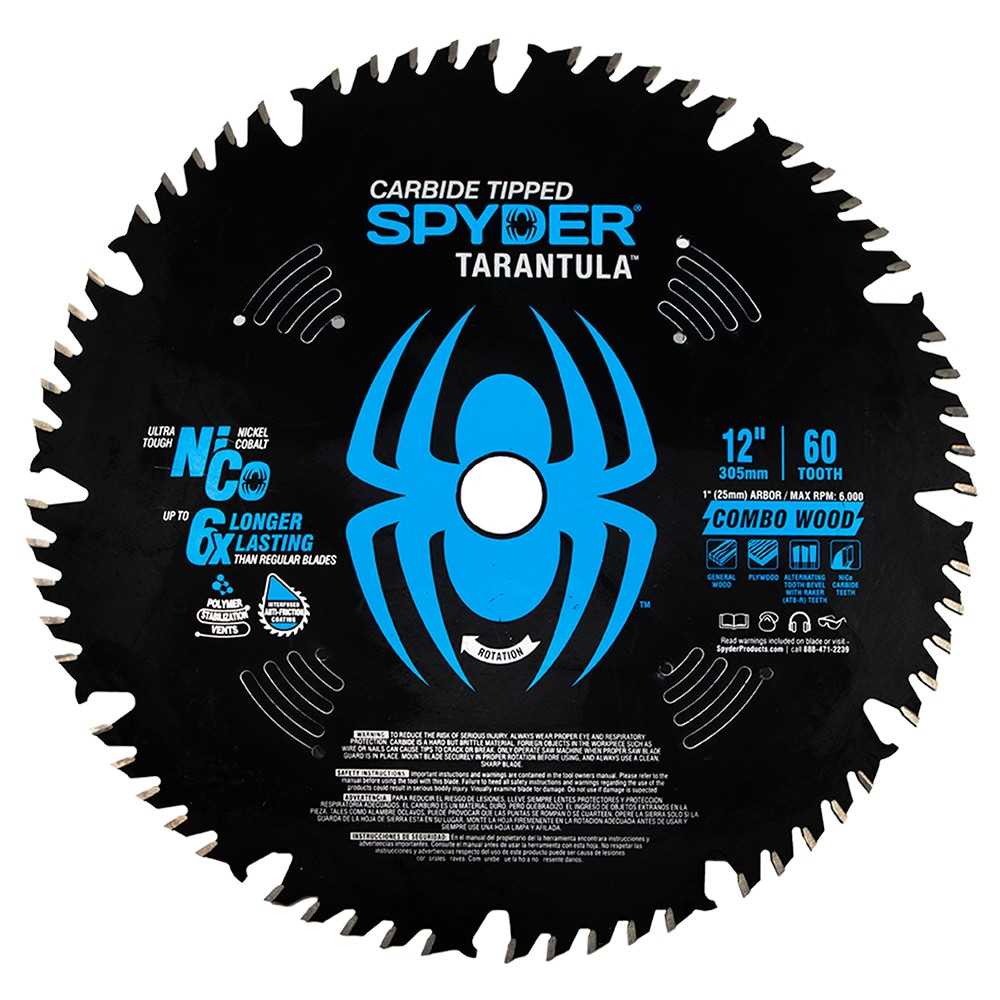 Spyder 13022 Spyder Combo Wood 12-In 60-Tooth Tungsten Carbide-Tipped Steel Miter/Table Saw Blade