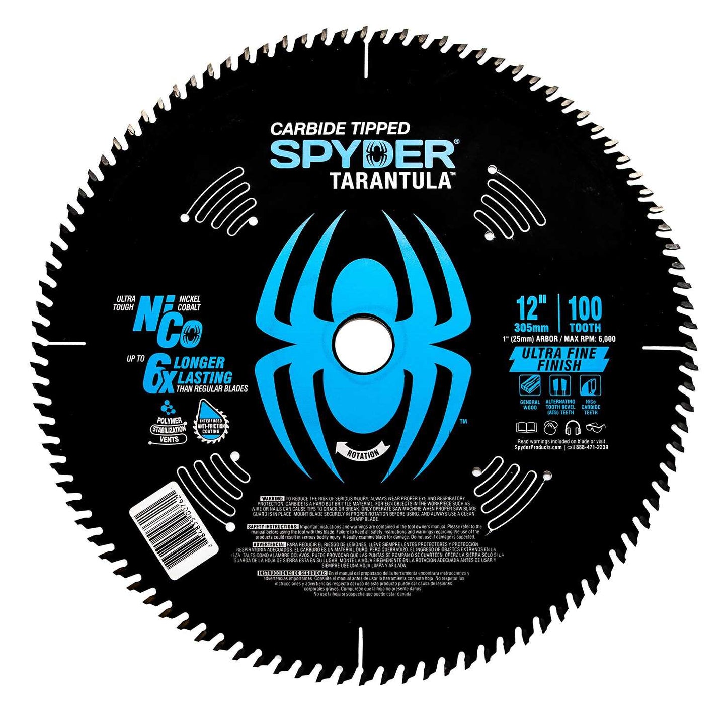 Spyder 13027 Spyder Ultra-Fine 12-In 100-Tooth Fine Finish Tungsten Carbide-Tipped Steel Miter/Table Saw Blade