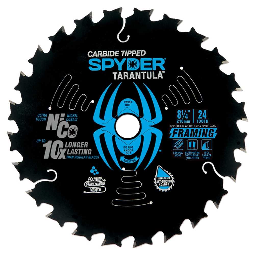 Spyder 13031 Spyder Framing 8-1/4-In 24-Tooth Rough Finish Tungsten Carbide-Tipped Steel Circular Saw Blade