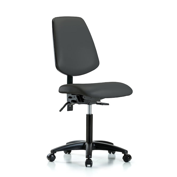 Blue Ridge Ergonomics VMBCH-MB-RG-T1-A0-NF-RC-8605 Rutledge Vinyl Chair - Medium Bench Height with Medium Back, Seat Tilt, & Casters in Charcoal Trailblazer™ Vinyl
