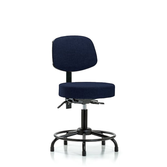 Blue Ridge Ergonomics FDHST-RT-T0-RG-F45 Rutledge Fabric Stool with Back - Desk Height with Round Tube Base & Stationary Glides in Navy Fabric