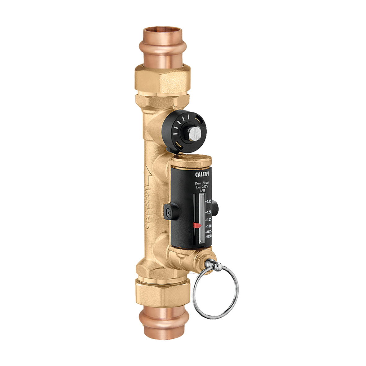 Caleffi 132436AFC QuickSetter+™ Balancing Valve w/ Flowmeter Union, 1/2" Press .5 - 1.8 GPM Low Lead