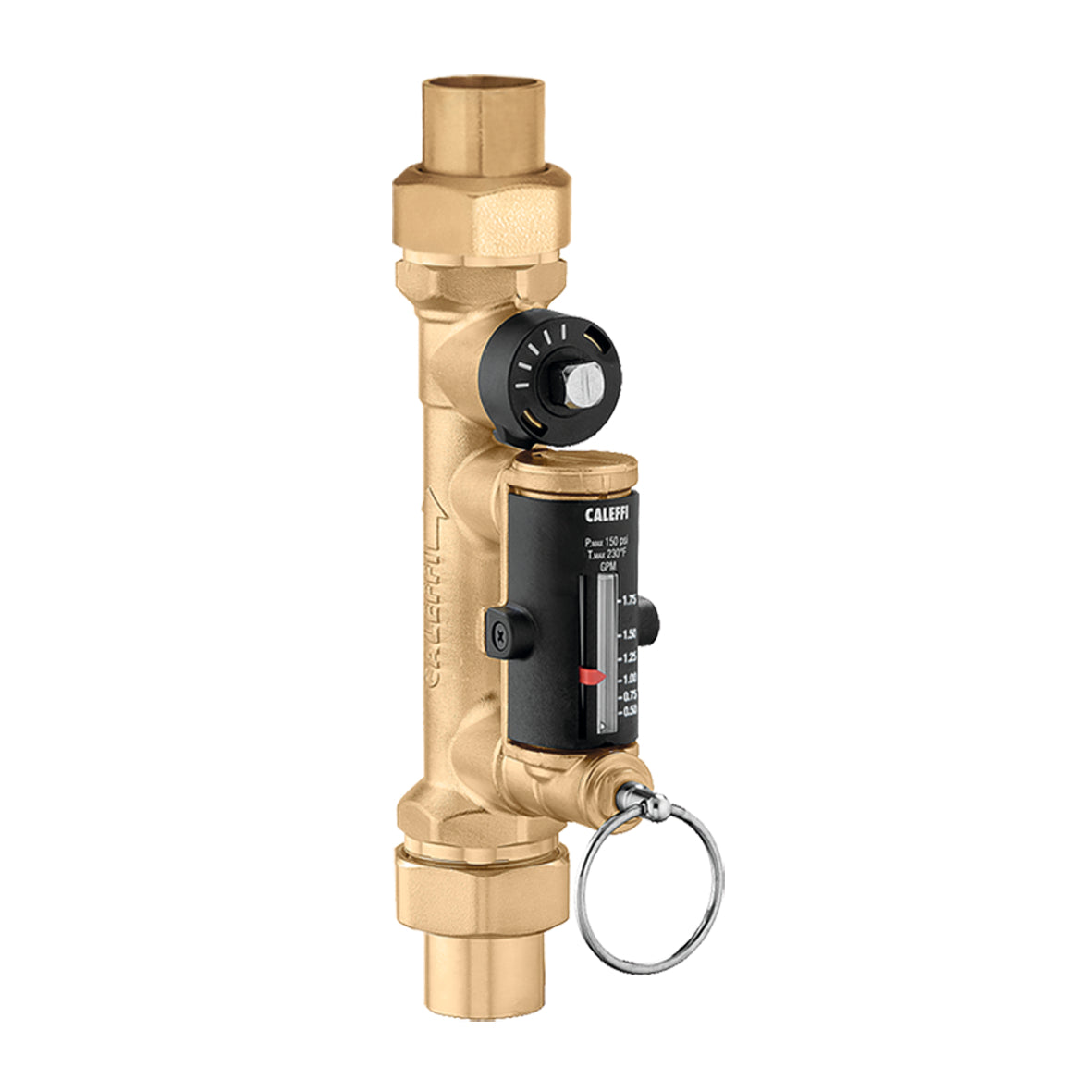 Caleffi 132439AFC QuickSetter+™ Balancing Valve w/ Flowmeter Union, 1/2" Sweat .5 - 1.8 GPM Low Lead