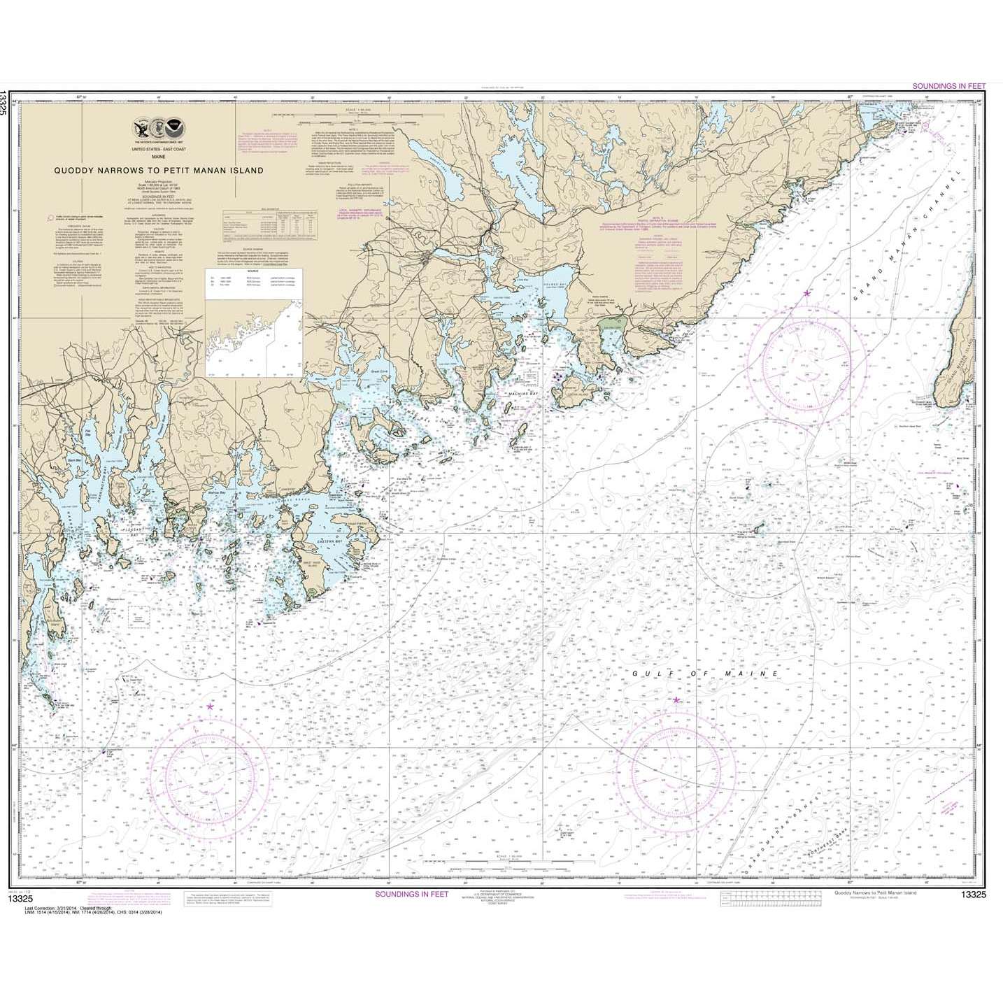 Paradise Clay NO_13325 HISTORICAL NOAA Chart Quoddy Narrows to Petit Manan lsland