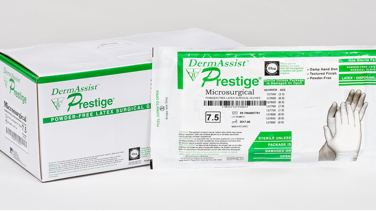 Innovative Healthcare 137550 Prestige Microsurgical Latex Surgical Gloves - 5.5, 25 Pr/Bx, 4 Bx/Cs