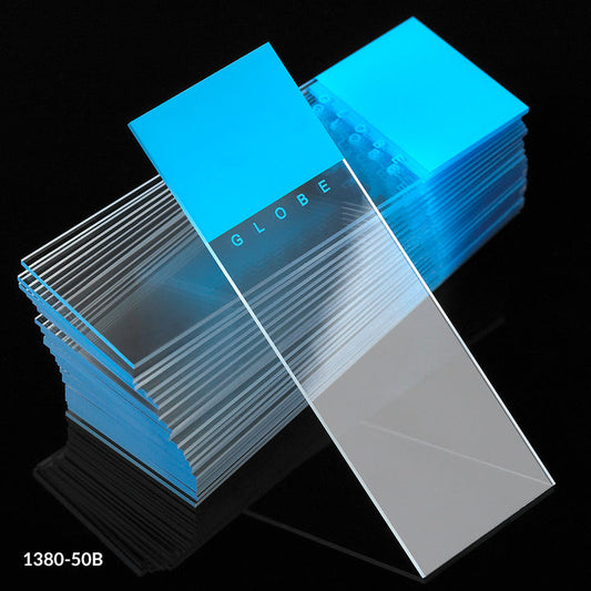 Globe Scientific 1380-50P Microscope Slides Diamond White Glass 25 x 75mm 90° Ground Edges PINK Frosted 72/Box 20 Boxes/Case (10 Gross)