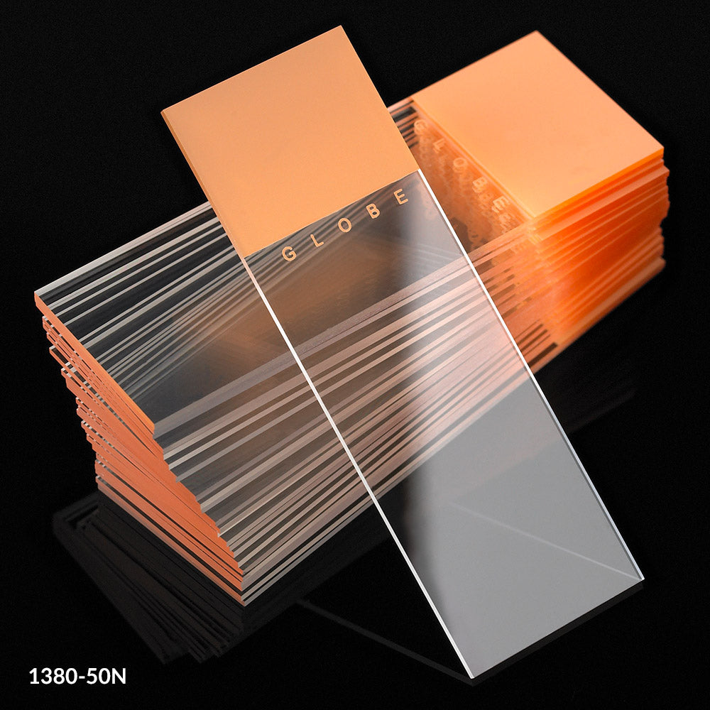Globe Scientific 1380-50N Microscope Slides Diamond White Glass 25 x 75mm 90° Ground Edges ORANGE Frosted 72/Box 20 Boxes/Case (10 Gross)