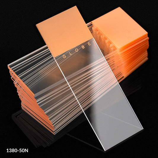 Globe Scientific 1380-50N Microscope Slides Diamond White Glass 25 x 75mm 90° Ground Edges ORANGE Frosted 72/Box 20 Boxes/Case (10 Gross)
