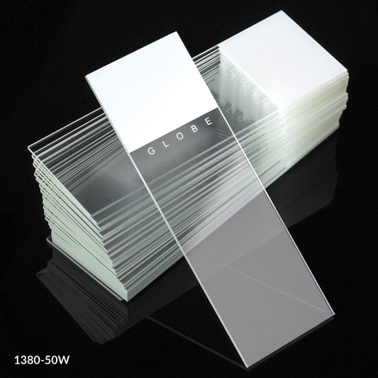 Globe Scientific 1380-50W Microscope Slides Diamond White Glass 25 x 75mm 90° Ground Edges WHITE Frosted 72/Box 20 Boxes/Case (10 Gross)