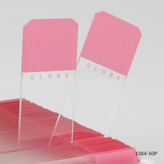 Globe Scientific 1384-50P Microscope Slides Diamond White Glass 25 x 75mm 45° Beveled Edges Clipped Corners PINK Frosted 72/Box 20 Boxes/Case (10 Gross)