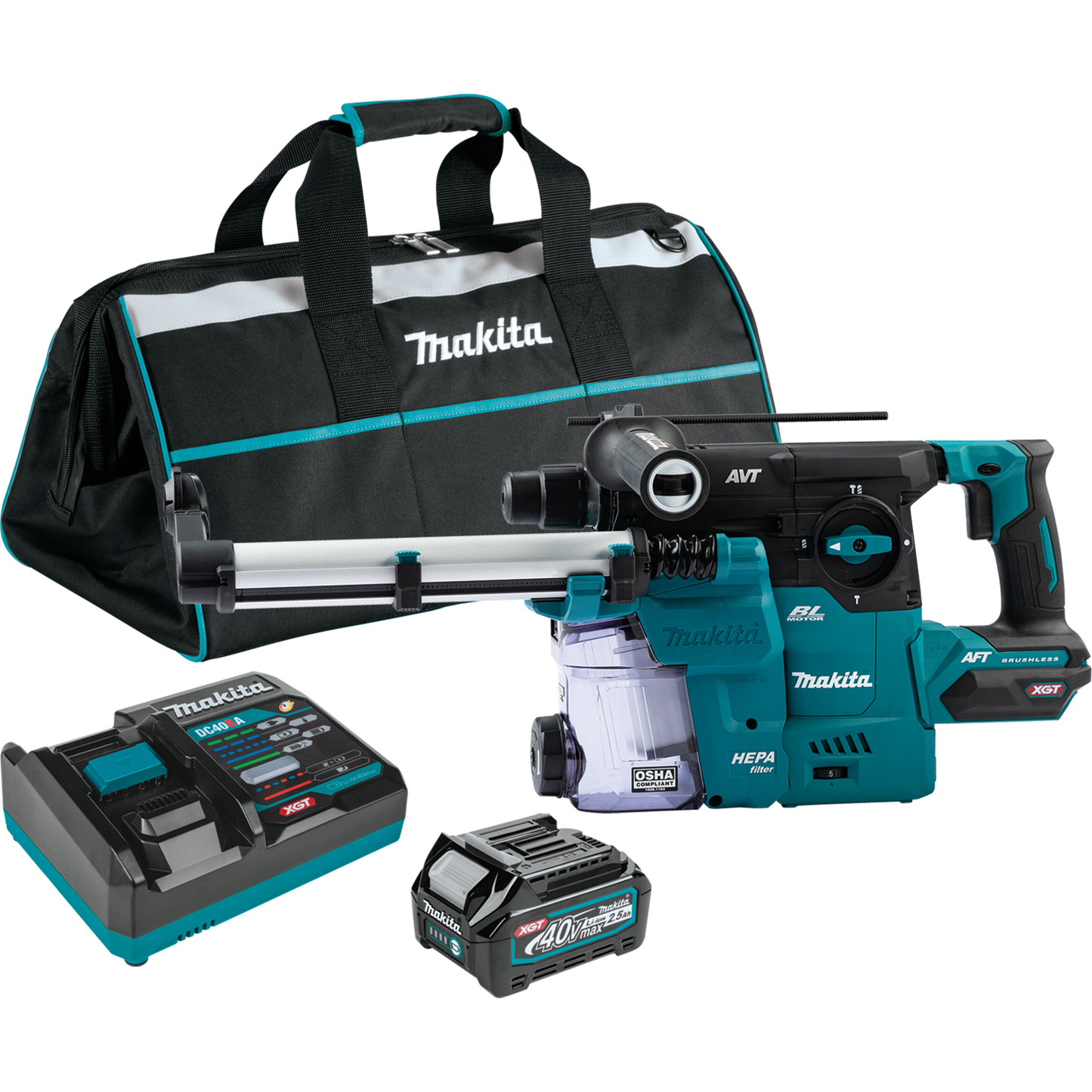 Makita GRH08M1W 40V max XGT® Brushless Cordless 1‘3/16" SDS‘PLUS AVT® Rotary Hammer Kit w/Dust Extractor, AFT®, AWS® Capable (4.0Ah)