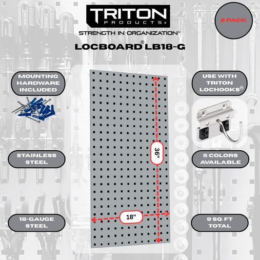 Triton Products LB18-G (2) 18" x 36" x 9/16" Gray LocBoard Pegboards