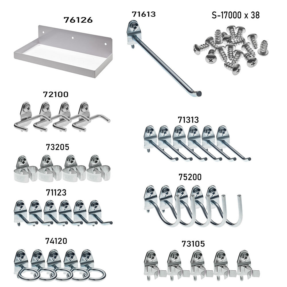 Triton Products 76126W-36 (1) White Steel Pegboard Shelf and 36 DuraHooks