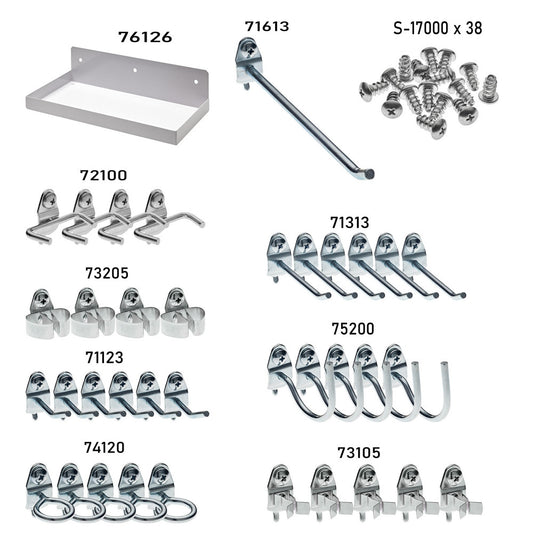 Triton Products 76126W-36 (1) White Steel Pegboard Shelf and 36 DuraHooks