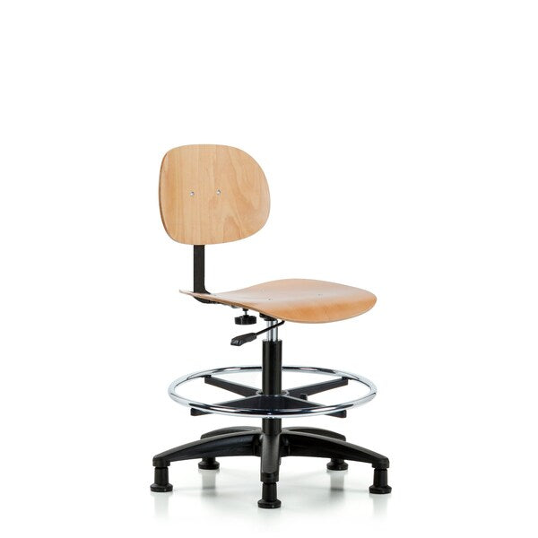 Blue Ridge Ergonomics WMBCH-RG-CF-RG Wood Chair - Medium Bench Height with Chrome Foot Ring & Stationary Glides