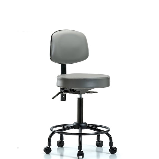 Blue Ridge Ergonomics VMBST-RT-T1-RC-8840 Rutledge Vinyl Stool with Back - Medium Bench Height with Round Tube Base, Seat Tilt, & Casters in Sterling Supernova™ Vinyl