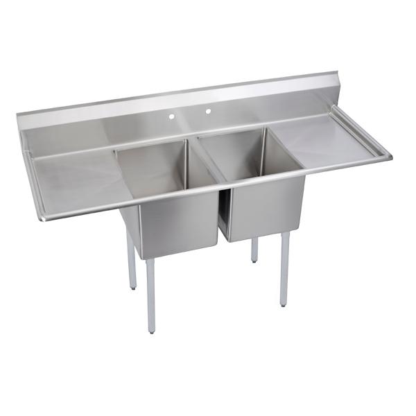 Elkay 14-2C18X24-2-18X Dependabilt Stainless Steel 74" x 29-13/16" x 43-3/4" 16 Gauge Two Compartment Sink w/ 18" Left and Right Drainboards and Stainless Steel Legs