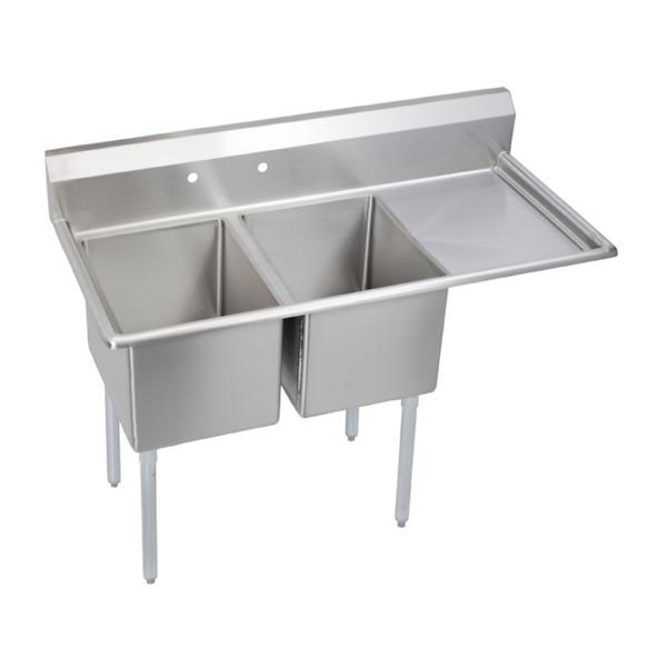 Elkay 2C18X18-R-24X Dependabilt Stainless Steel 64-1/2" x 23-13/16" x 44-3/4" 16 Gauge Two Compartment Sink w/24" Right Drainboard and Stainless Steel Legs