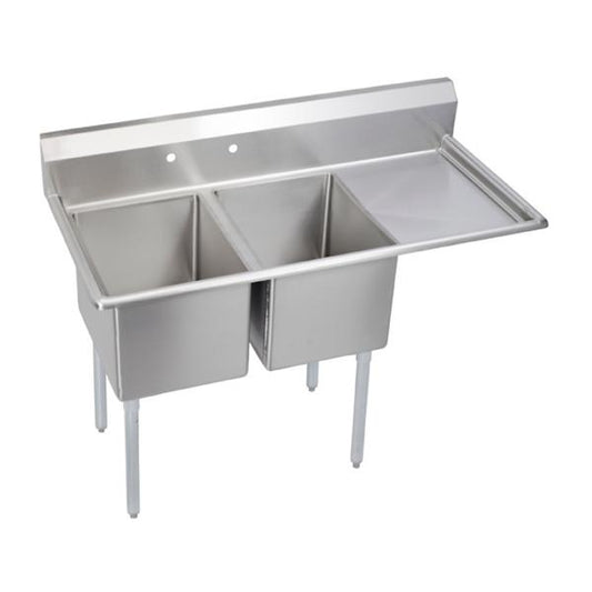 Elkay 2C18X18-R-24X Dependabilt Stainless Steel 64-1/2" x 23-13/16" x 44-3/4" 16 Gauge Two Compartment Sink w/24" Right Drainboard and Stainless Steel Legs