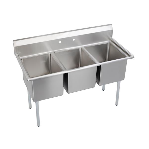 Elkay 14-3C18X24-0X Dependabilt Stainless Steel 63" x 29-13/16" x 44-3/4" 16 Gauge Three Compartment Sink with Stainless Steel Legs