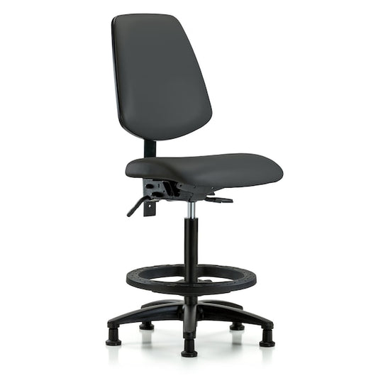 Blue Ridge Ergonomics VHBCH-MB-RG-T1-A0-BF-RG-8605 Rutledge Vinyl Chair - High Bench Height with Medium Back, Seat Tilt, Black Foot Ring, & Stationary Glides in Charcoal Trailblazer™ Vinyl