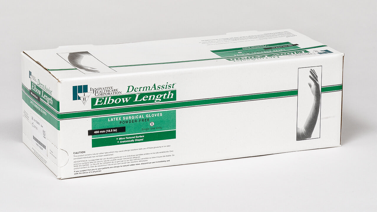 Innovative Healthcare 141850 Dermassist Latex Elbow Length Surgical Gloves - 8.5, 25 Pr/Bx, 4 Bx/Cs