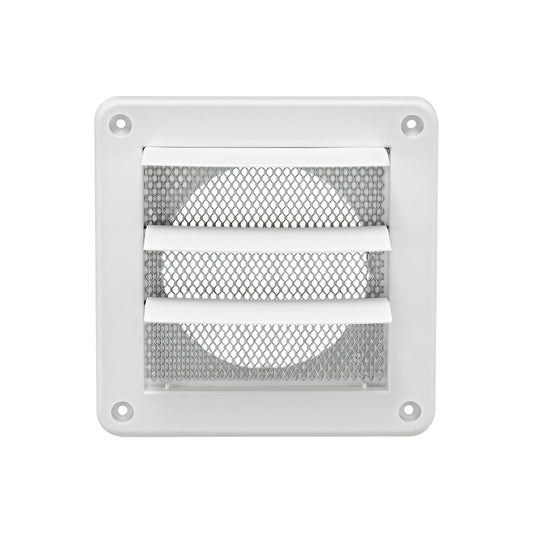 Lambro 1423WS 4 Inch White Plastic Wall Exhaust Vent (Louvered) – Metal Bug Screen