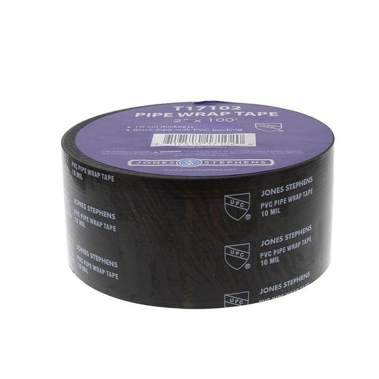 Jones Stephens T17102 2" x 100' Black Pipe Wrap Tape, 10 mil, Carton of 24