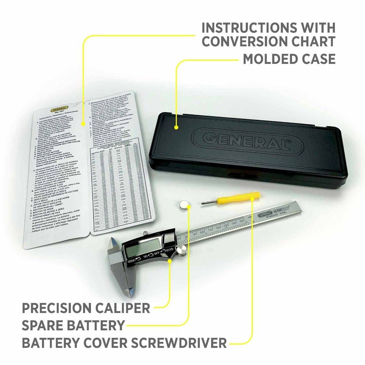 General Tools 147 Digital Fractional Caliper With Extra-Large Lcd Screen