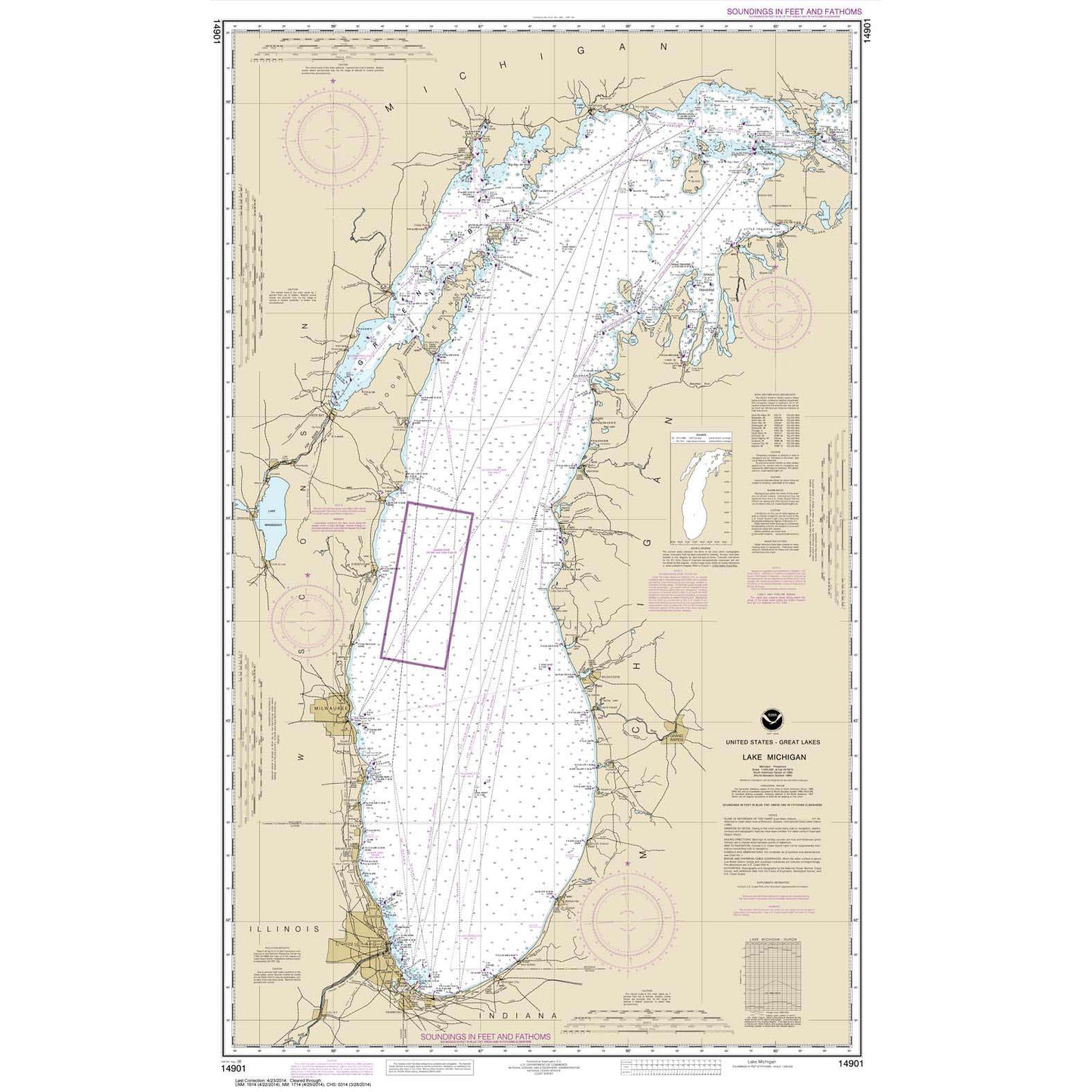 Paradise Clay NO_14901 HISTORICAL NOAA Lake Michigan (Mercator Projection)