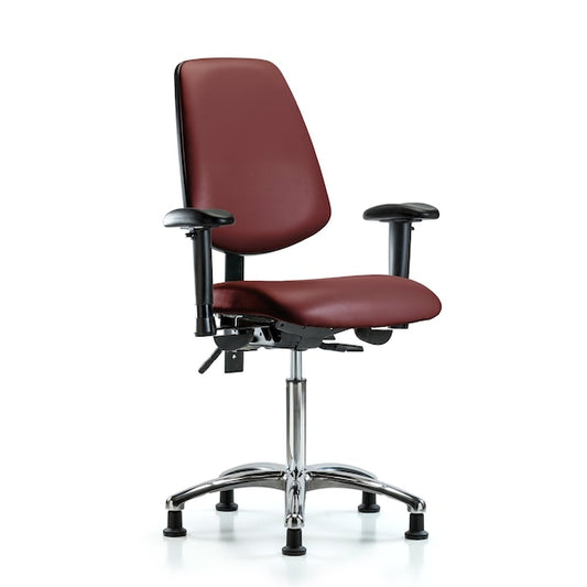 Blue Ridge Ergonomics VMBCH-MB-CR-T0-A1-NF-RG-8815 Rutledge Vinyl Chair Chrome - Medium Bench Height with Medium Back, Adjustable Arms, & Stationary Glides in Borscht Supernova™ Vinyl