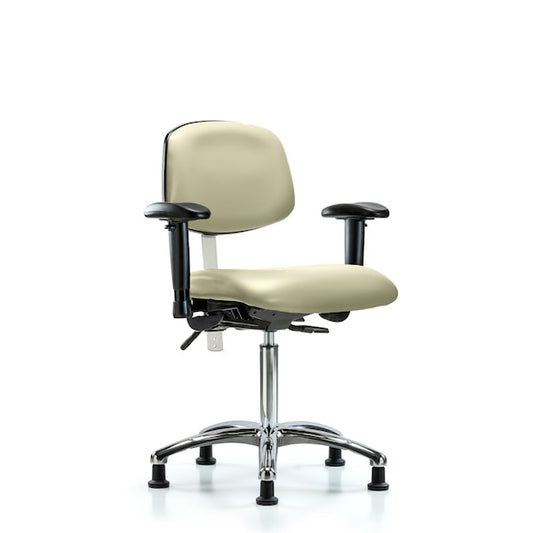 Blue Ridge Ergonomics NCR-VMBCH-MB-CR-T1-A1-NF-RG-8567 Class 100 Vinyl Clean Room Chair - Medium Bench Height with Medium Back, Seat Tilt, Adjustable Arms, & Stationary Glides in Dove Trailblazer™ Vinyl