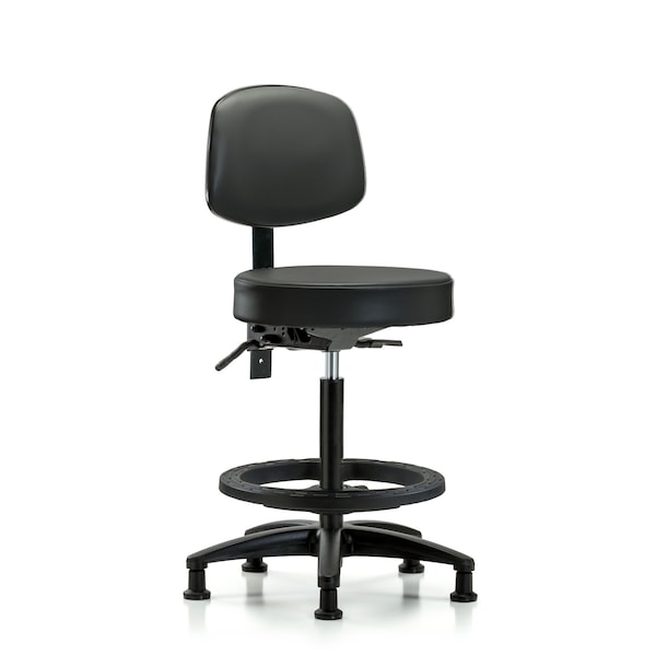 Blue Ridge Ergonomics VHBST-RG-T0-BF-RG-8823 Rutledge Vinyl Stool with Back - High Bench Height with Black Foot Ring & Stationary Glides in Carbon Supernova™ Vinyl