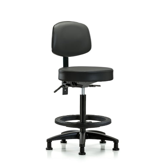 Blue Ridge Ergonomics VHBST-RG-T0-BF-RG-8823 Rutledge Vinyl Stool with Back - High Bench Height with Black Foot Ring & Stationary Glides in Carbon Supernova™ Vinyl