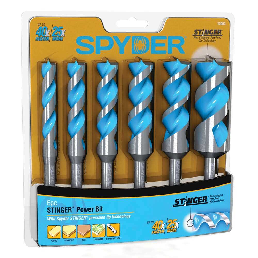 Spyder 15003 Spyder Stinger 6-Piece X 6-1/2-In Woodboring Power Spade Drill Bit Set