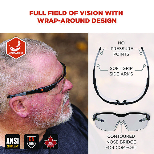 Ergodyne 50065 Skullerz DELLENGER Anti-Fog Safety Glasses // Sunglasses with Adjustable Temples