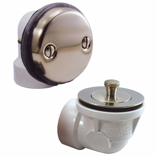 Jones Stephens B07114S Satin Nickel Two-Hole Lift and Turn Bath Waste Kit, Standard Half Kit, White Plastic