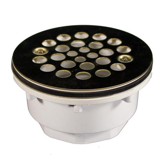 Jones Stephens D41002 2" PVC Shower Stall Drain with Receptor Base and Polished Brass Strainer