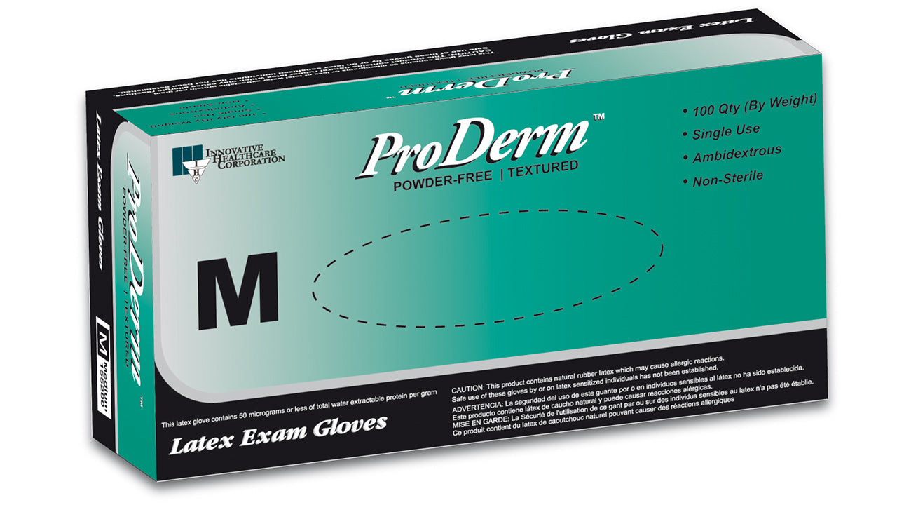 Innovative Healthcare 155050 Proderm Latex Exam Gloves - Xs, 100 Gloves/Bx, 10 Bx/Cs