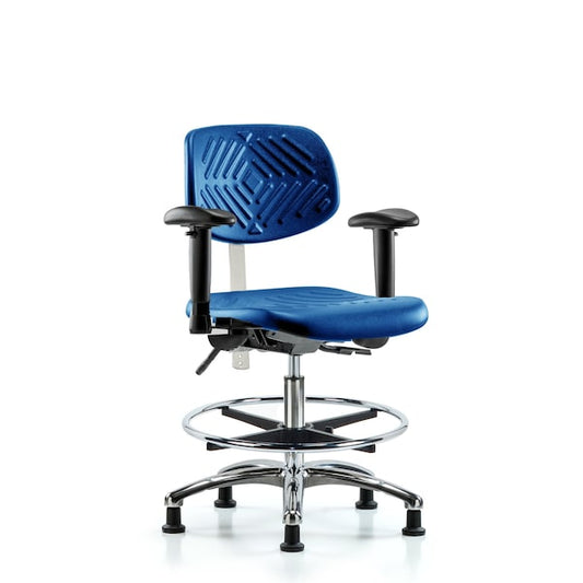 Blue Ridge Ergonomics PMBCH-MB-RT-T1-A1-RG-BLK Polyurethane Chair with Round Tube Base - Medium Bench Height with Medium Back, Seat Tilt, Adjustable Arms, & Stationary Glides in Black Polyurethane