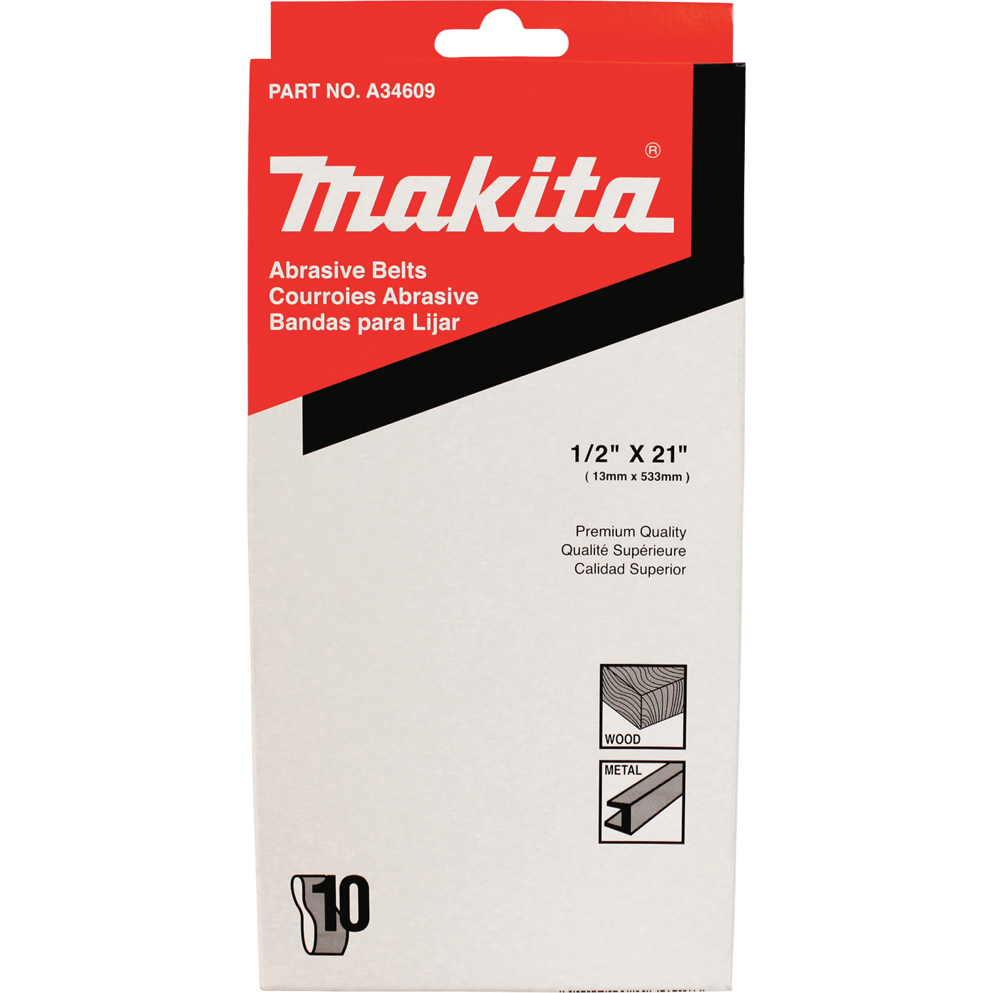 Makita A-34609 1/2" x 21" Abrasive Belt, 120 Grit, 10/pk