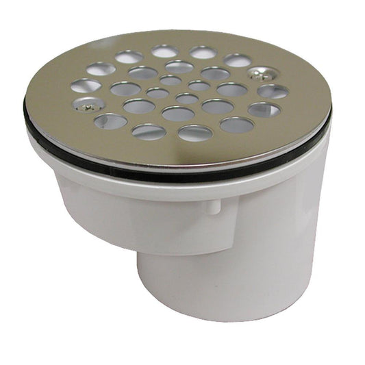 Jones Stephens D41600 2" PVC Offset Shower Stall Drain with Receptor Base and Stainless Steel Strainer