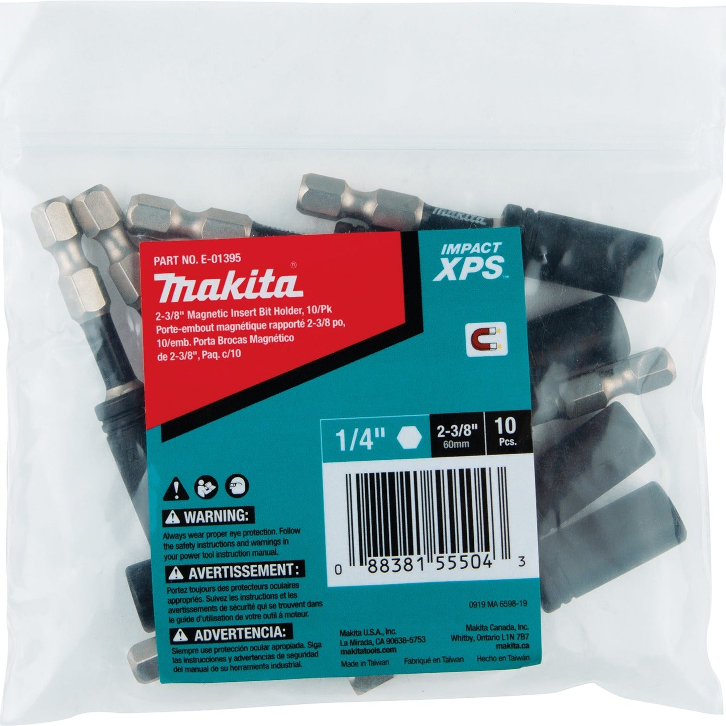 Makita E-01395 Impact XPS® 2‘3/8" Magnetic Insert Bit Holder, 10/pk, Bulk