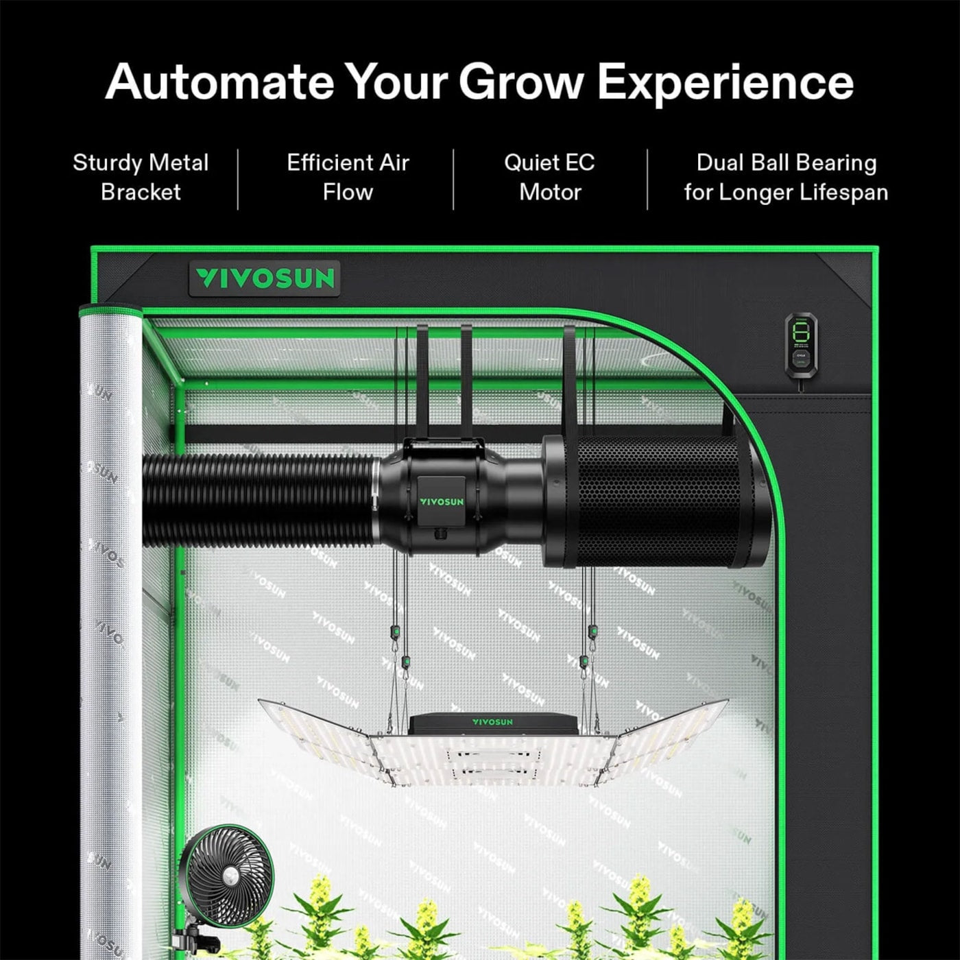 Vivosun AeroZesh G6 Inline Fan 6' with E12 Speed Controller, PWM-Controlled EC Fan for Grow Tent Ventilation