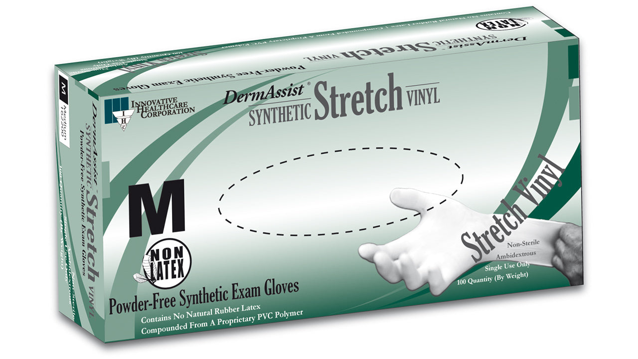 Innovative Healthcare 162050 Dermassist Stretch Vinyl Exam Gloves - Xs, 100 Gloves/Bx, 10 Bx/Cs