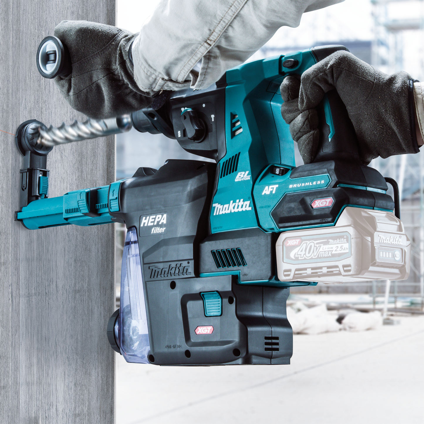 Makita GRH01ZW 40V max XGT® Brushless Cordless 1‘1/8" SDS‘PLUS AVT® Rotary Hammer w/ Dust Extractor, AFT®, AWS® Capable, Tool Only