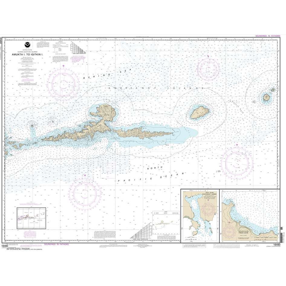 Paradise Clay NO_16480 HISTORICAL NOAA Chart Amkta Island to Igitkin Island;Finch Cove Seguam Island;Sviechnikof Harbor: Amilia Island